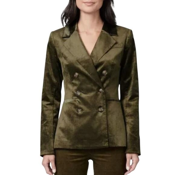 PAIGE Hollie Double Breasted Corduroy Blazer Brushed Olive Green Velour Women XL - Picture 2 of 10